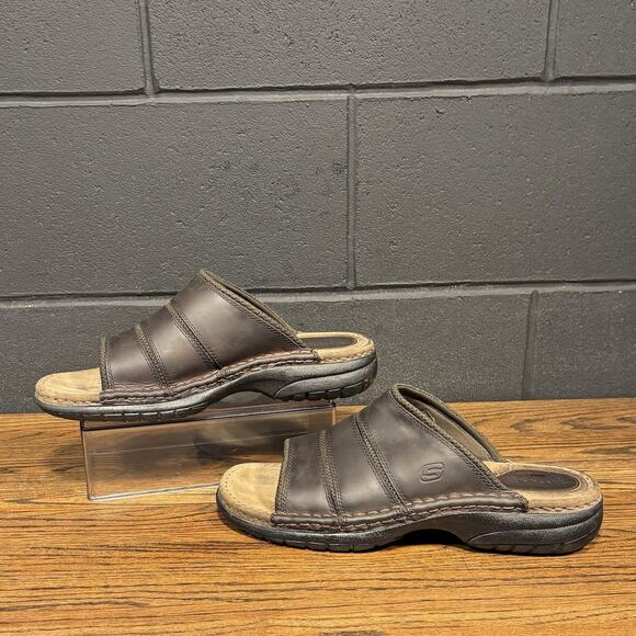 Vintage Y2K 90s Skechers 60399 Chunky Brown Leather Slides Sandals